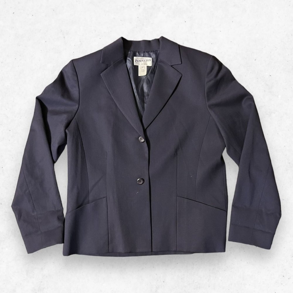 Pendleton Blue Suit Blazer Women's Size 10 Two‎ Buttons 98% Wool/Spandex